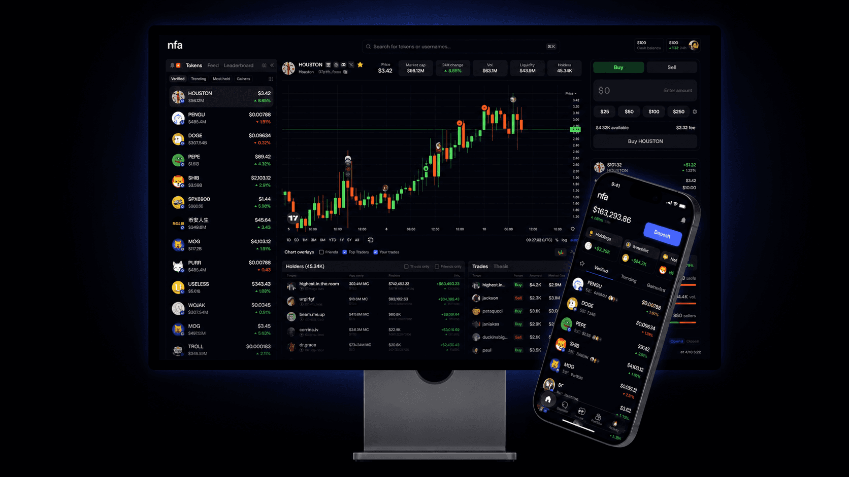 NFA trading experience on desktop and mobile